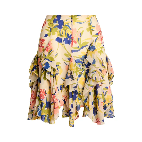 Gonna in georgette a fiori con volant
