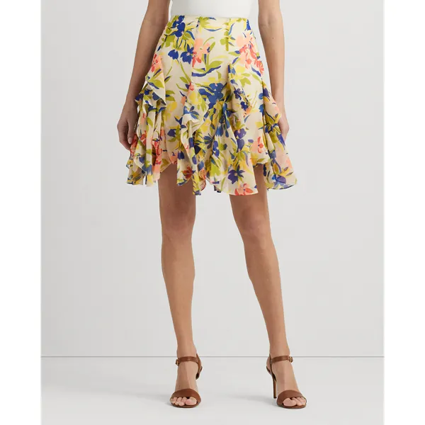 Gonna in georgette a fiori con volant