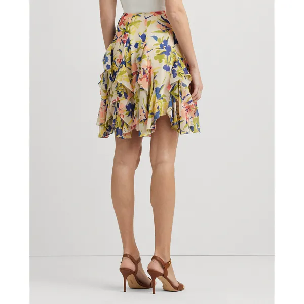 Gonna in georgette a fiori con volant