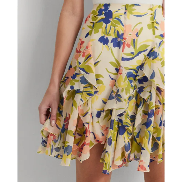 Gonna in georgette a fiori con volant
