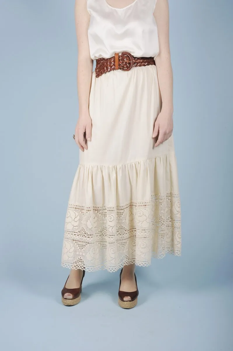 Gonna lunga in misto cotone balza crochet