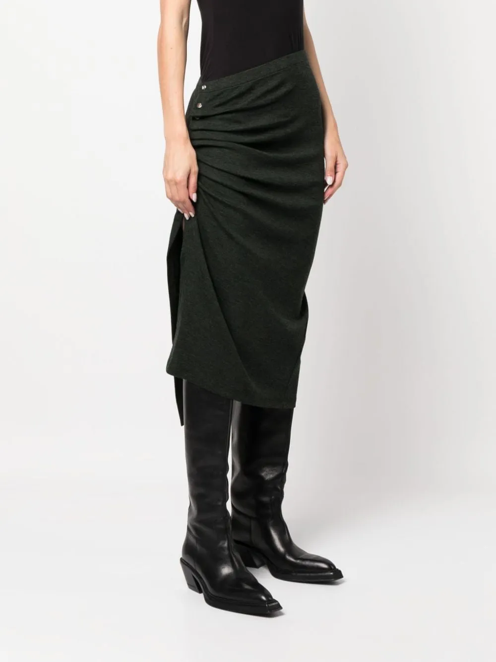 Gonna midi arricciata asimmetrica in verde - donna