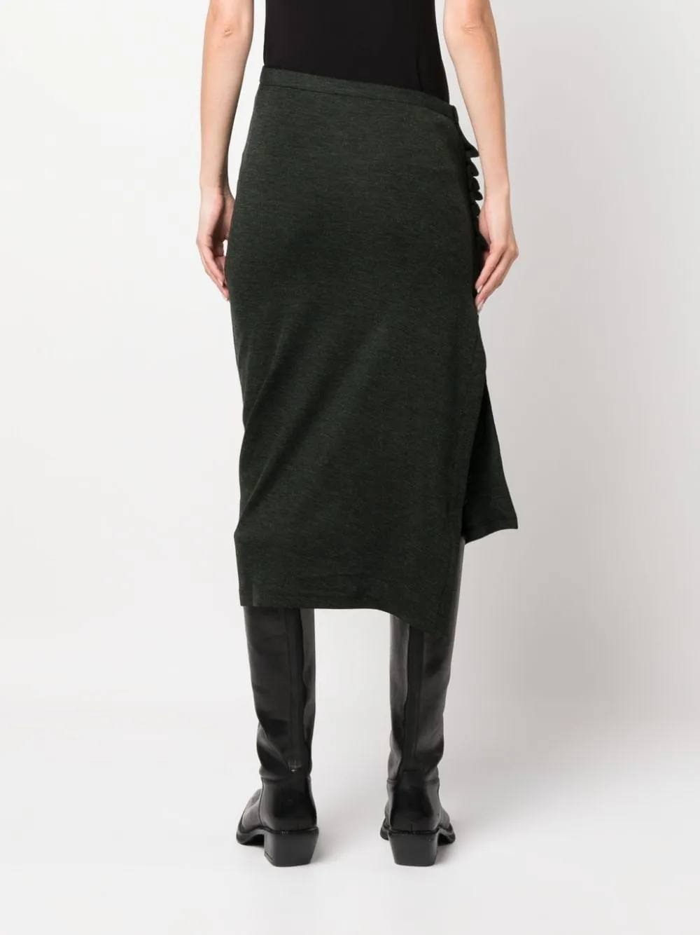 Gonna midi arricciata asimmetrica in verde - donna