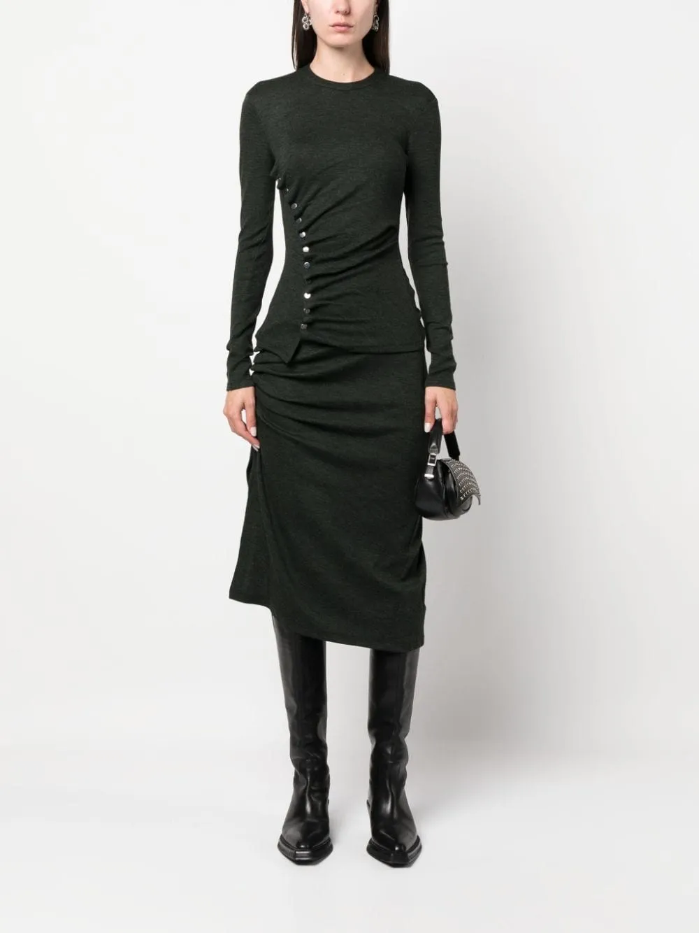 Gonna midi arricciata asimmetrica in verde - donna