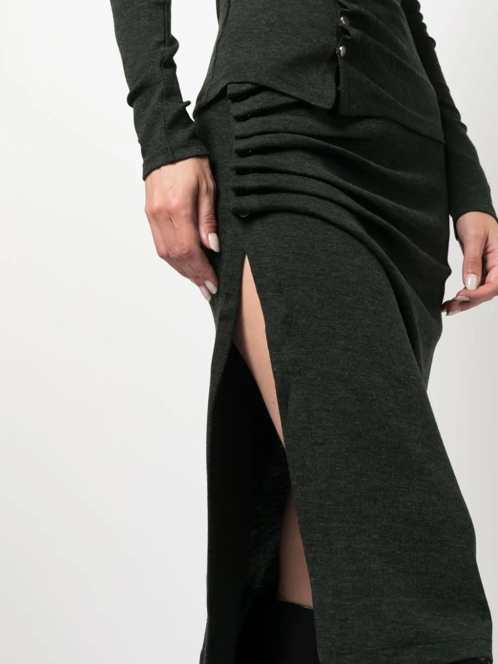 Gonna midi arricciata asimmetrica in verde - donna
