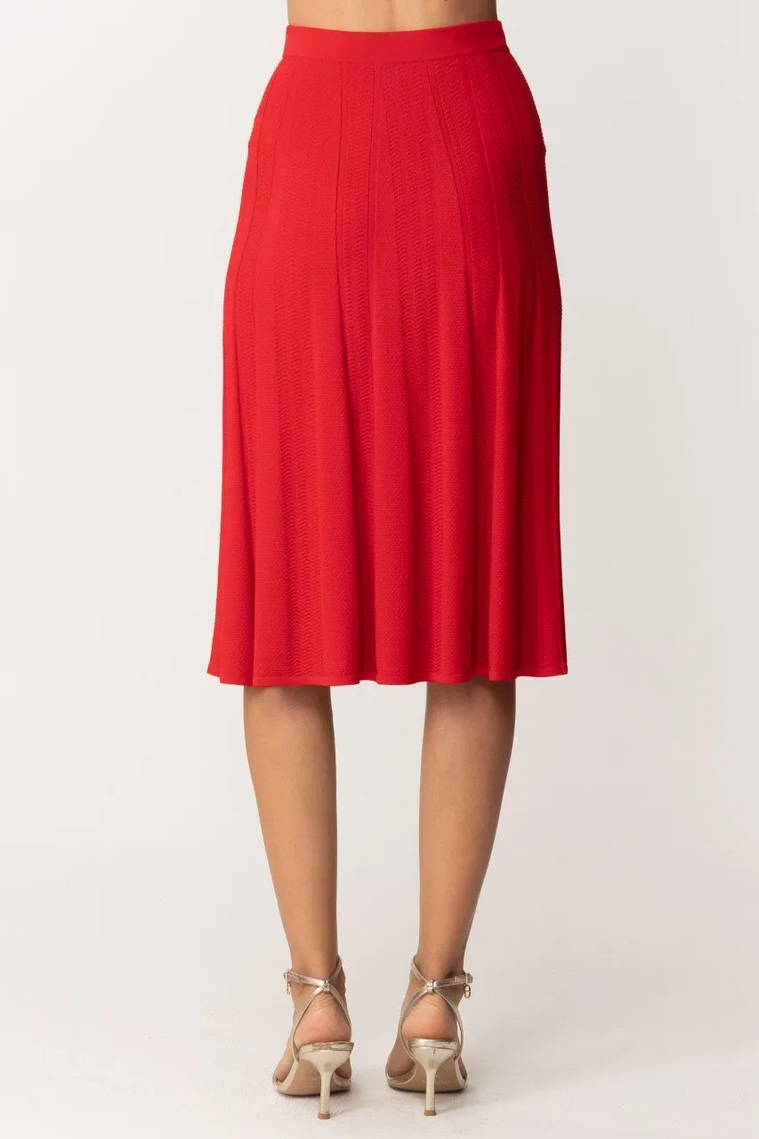 Gonna midi in maglia svasata ROSSO LAVA