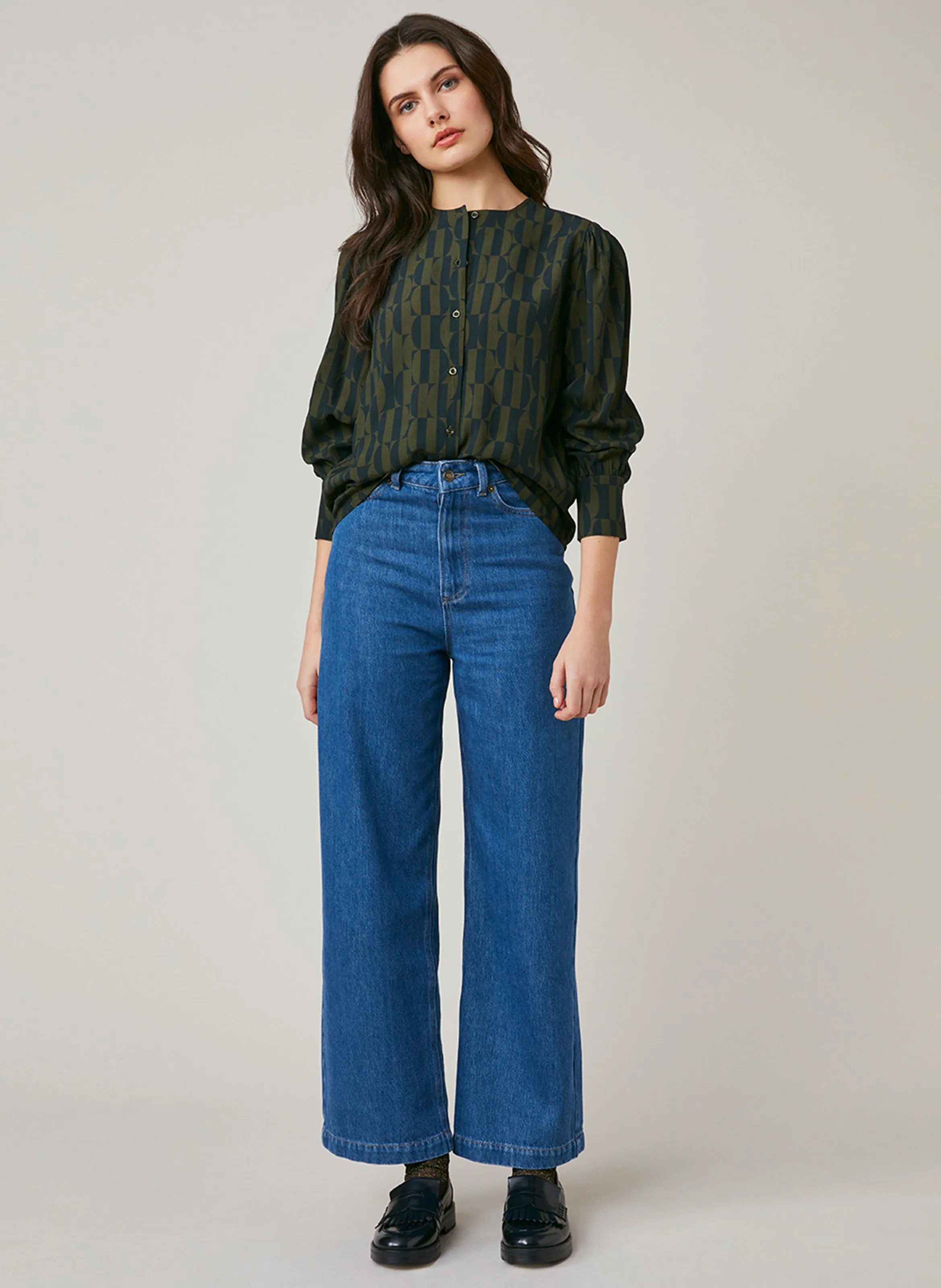  HARRIS WILSON   FIDJI - Blouse col rond imprimée | Kaki
