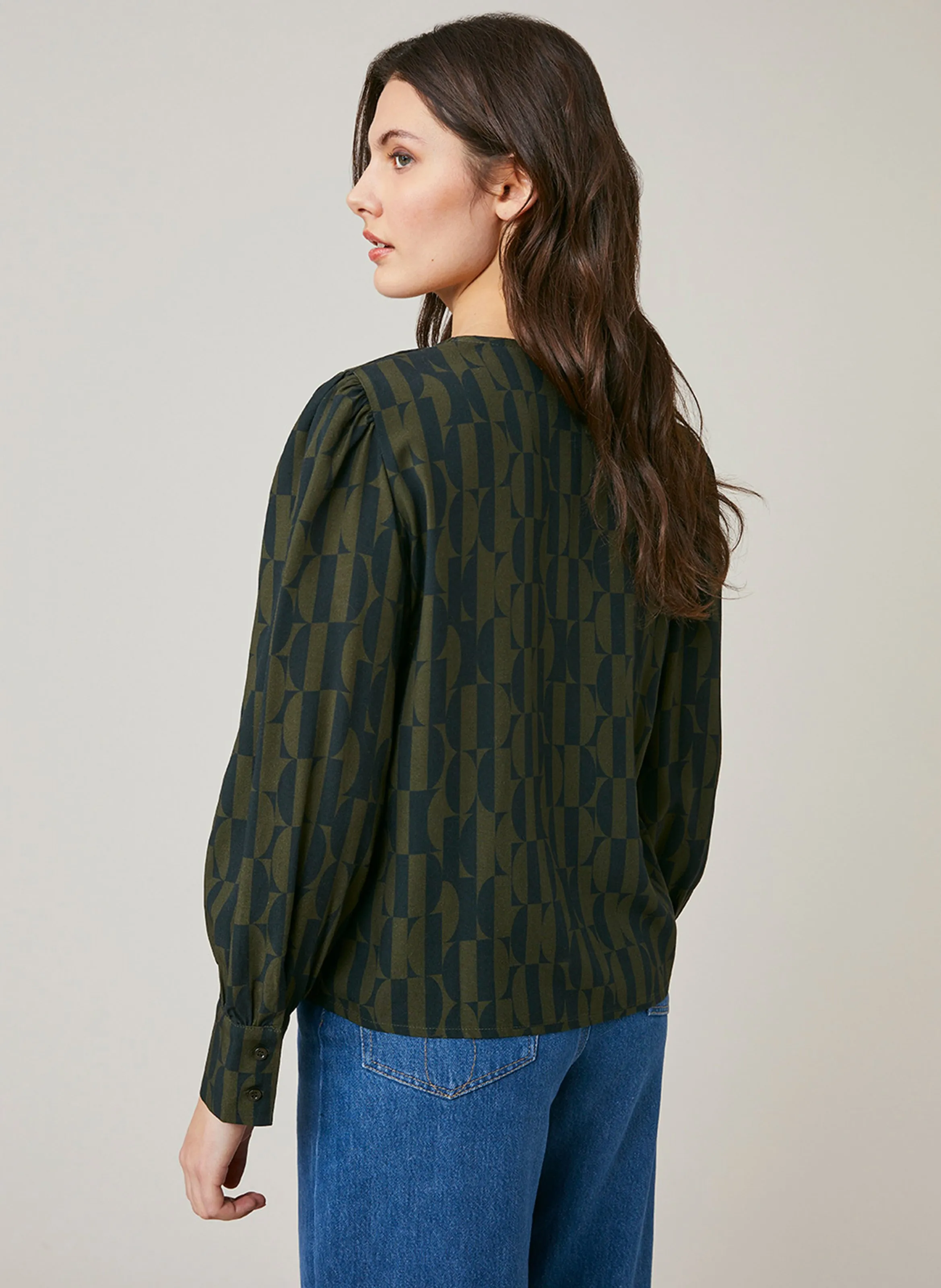  HARRIS WILSON   FIDJI - Blouse col rond imprimée | Kaki