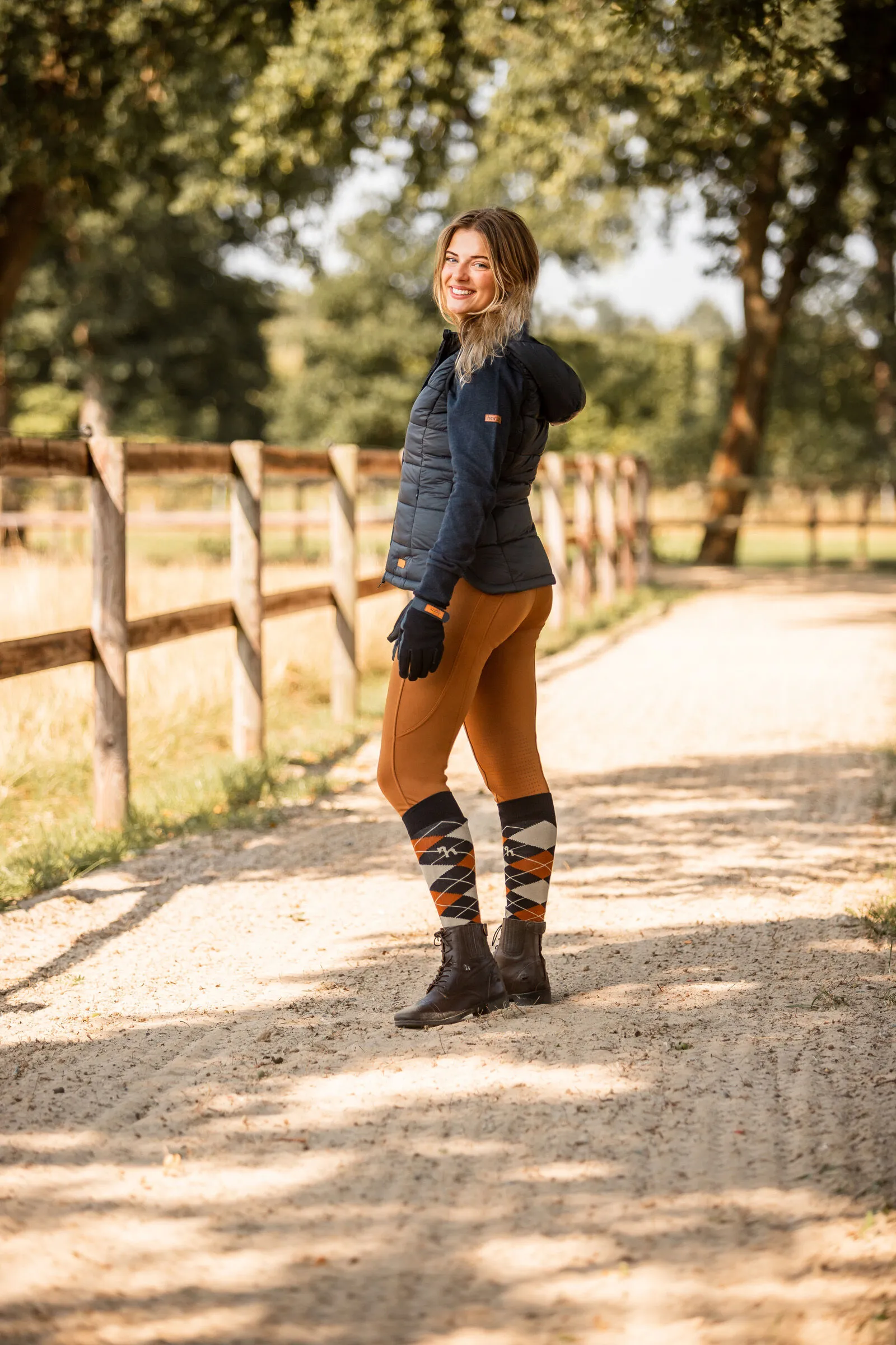 Horze Active Leggins invernali da equitazione per donna con grip al ginocchio e tasca per telefono