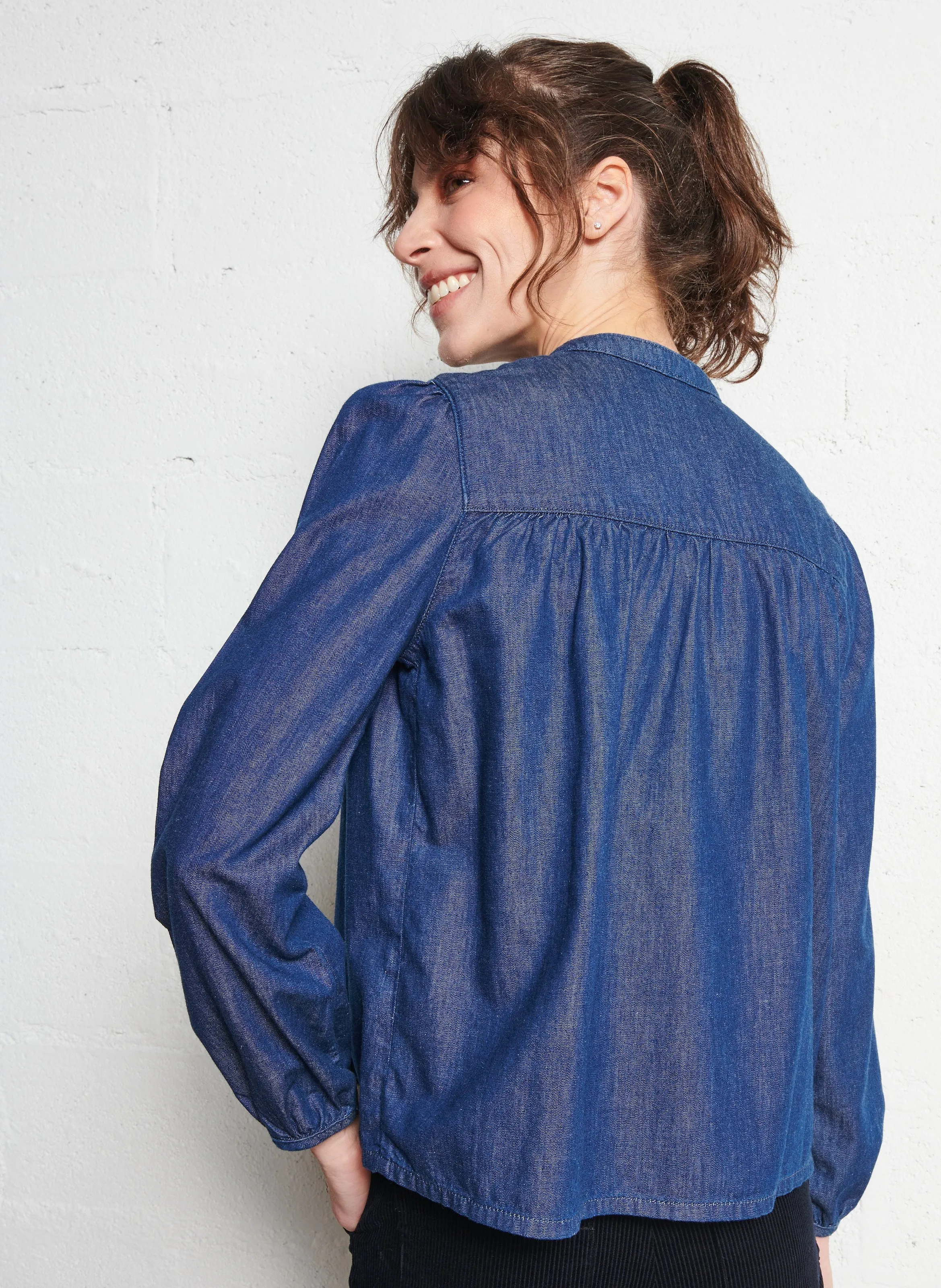  I CODE   Camicia ampia con collo alla coreana in cotone | Blu