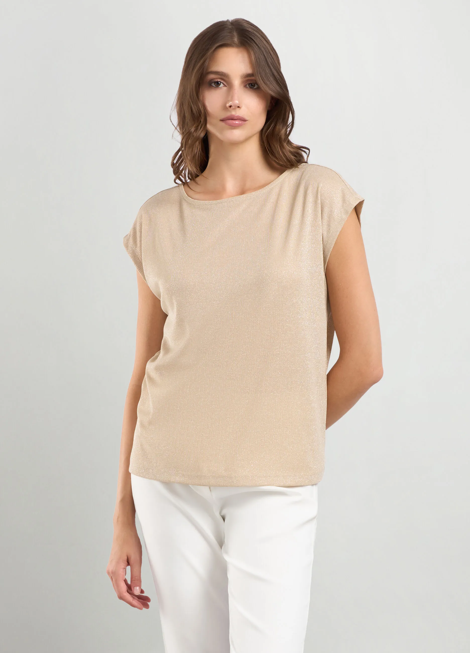 IWIE  Top in costina con filo lurex donna