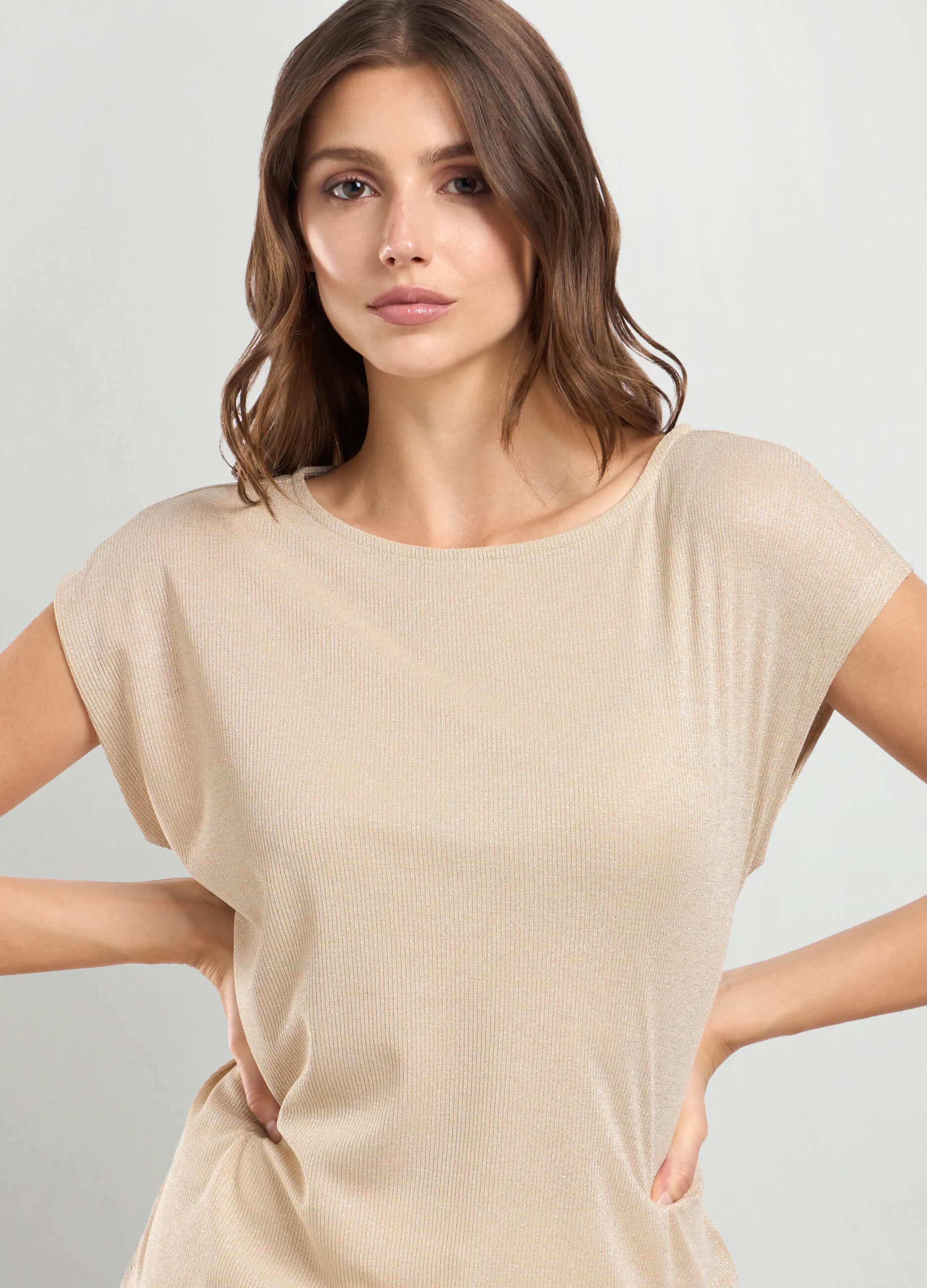 IWIE  Top in costina con filo lurex donna