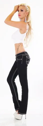 Jeans donna pantaloni dritti flap tasca con pattina cuciture spesse stretch new
