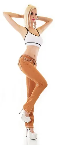 Jeans donna pantaloni dritti flap tasca con pattina cuciture spesse stretch new