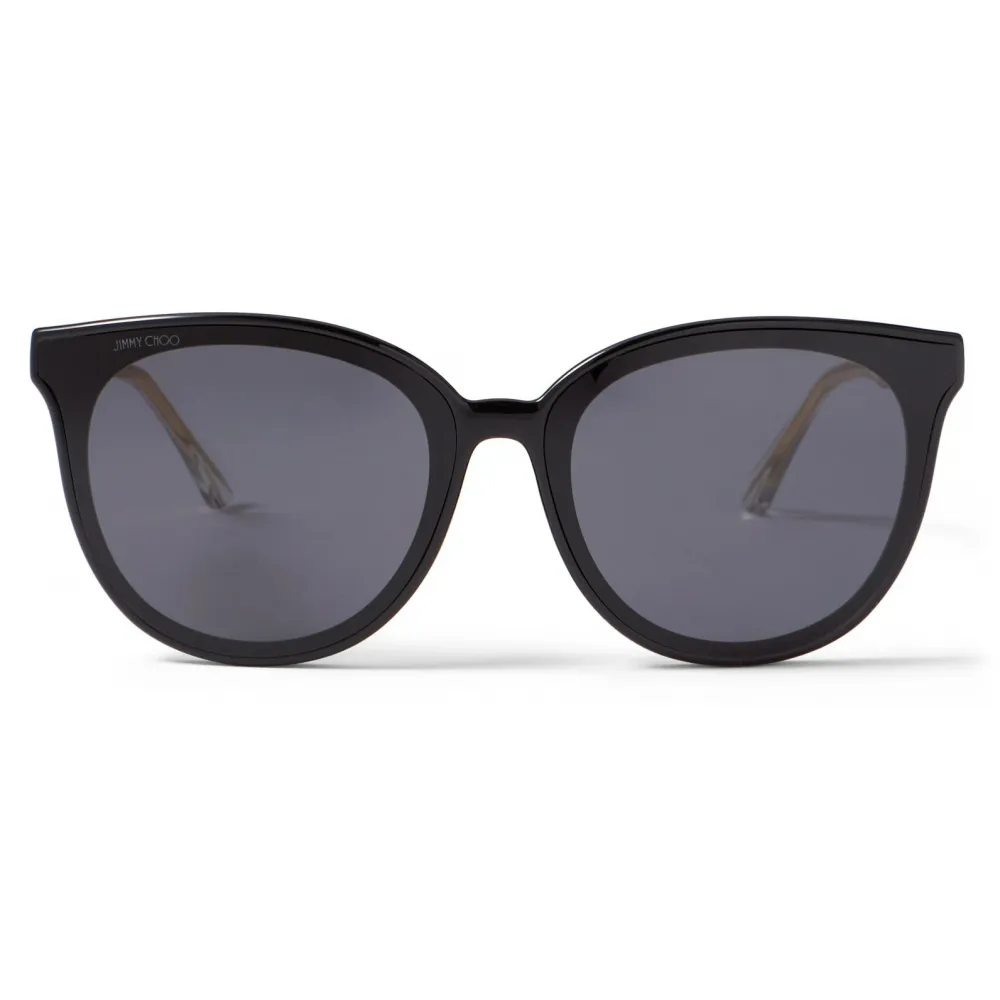 Jimmy Choo - Jaime - Occhiali da Sole Ovali Neri con Logo Ripetuto - Jimmy Choo Eyewear