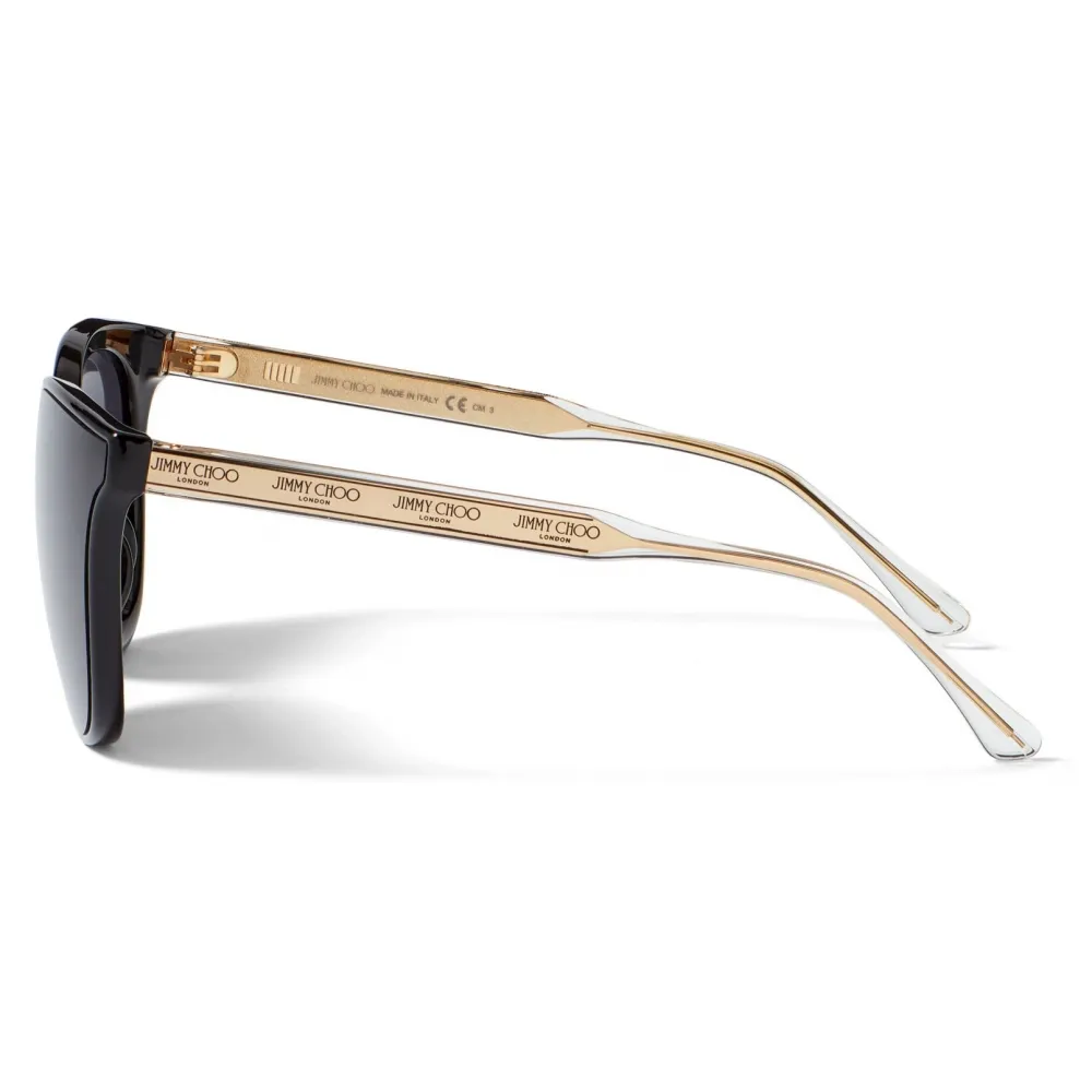 Jimmy Choo - Jaime - Occhiali da Sole Ovali Neri con Logo Ripetuto - Jimmy Choo Eyewear