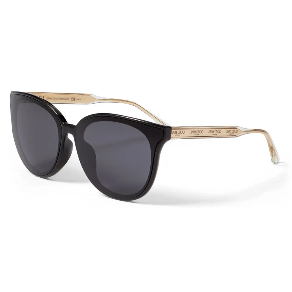 Jimmy Choo - Jaime - Occhiali da Sole Ovali Neri con Logo Ripetuto - Jimmy Choo Eyewear