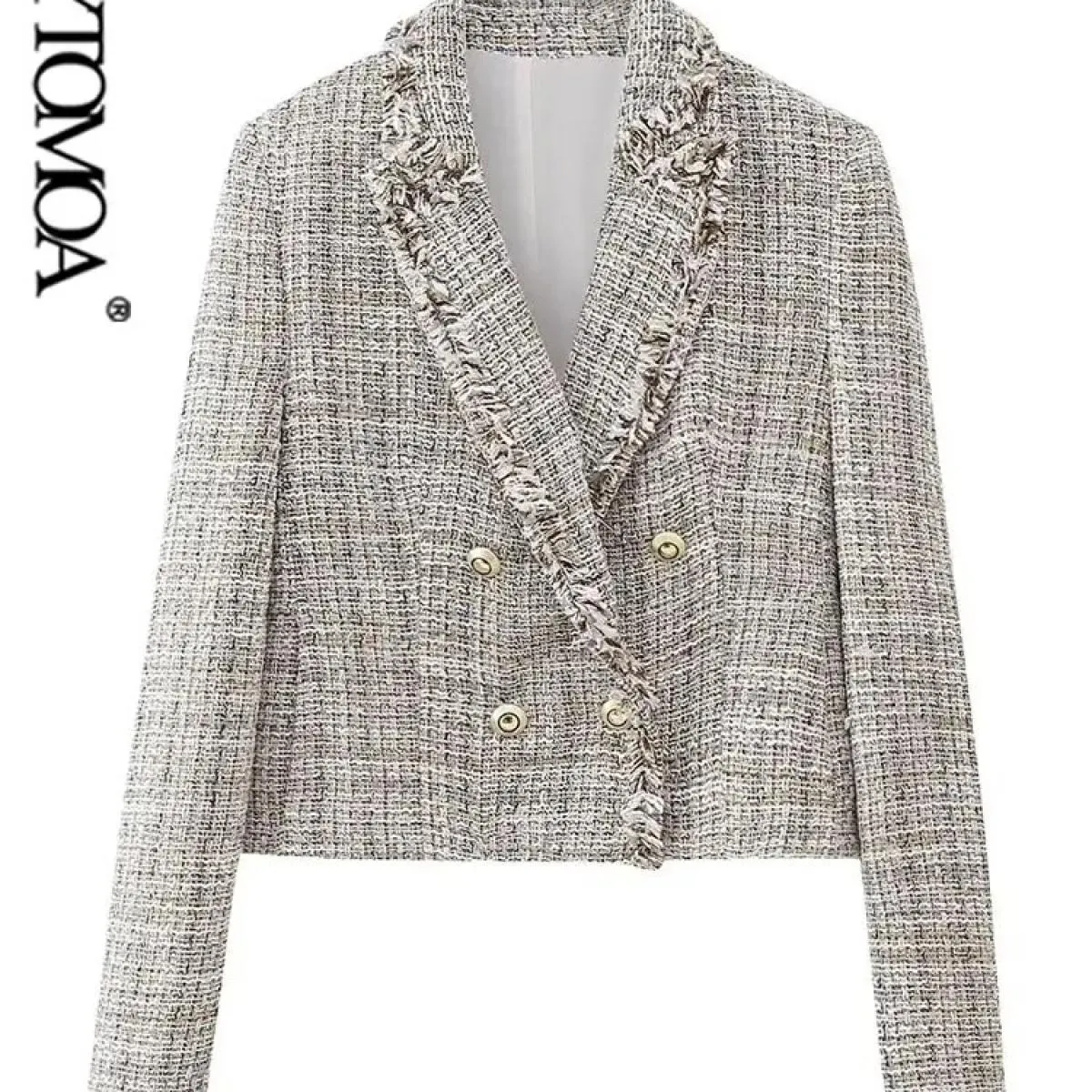 Kpytomoa Cappotto da donna in tweed doppio petto moda donna Cappotto vintage a maniche lunghe sfilacciato Capispalla femminile T