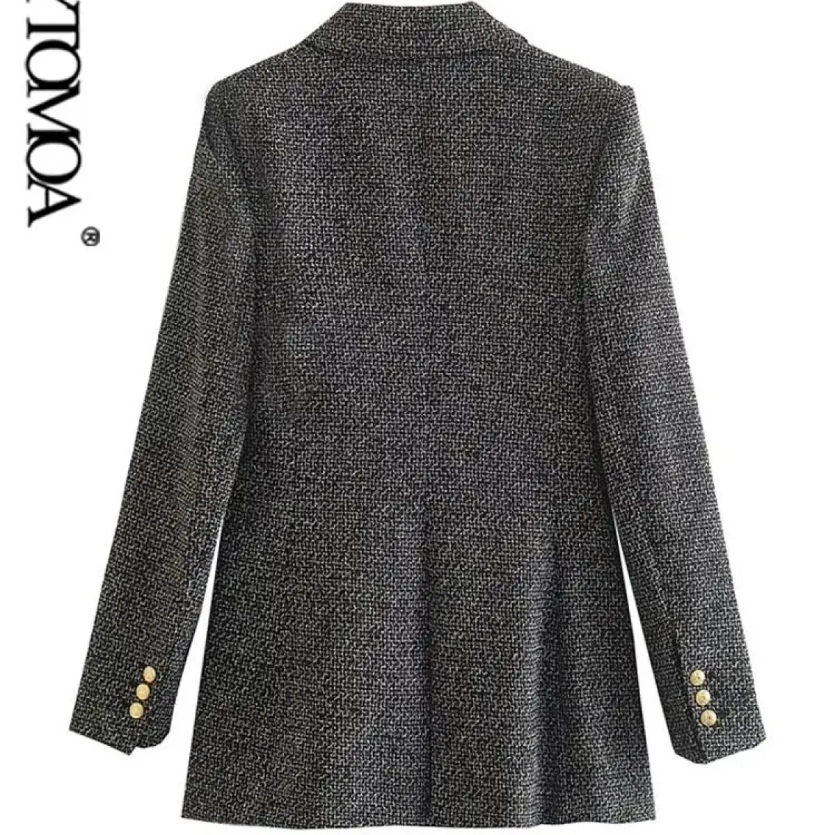 Kpytomoa Donna Moda Tweed Cappotto blazer doppiopetto Vintage Manica lunga Tasche con patta Capispalla femminile Chic Gilet F