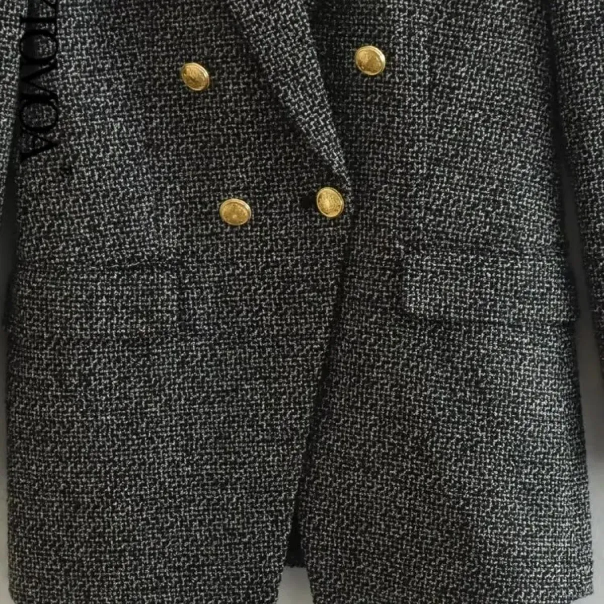 Kpytomoa Donna Moda Tweed Cappotto blazer doppiopetto Vintage Manica lunga Tasche con patta Capispalla femminile Chic Gilet F