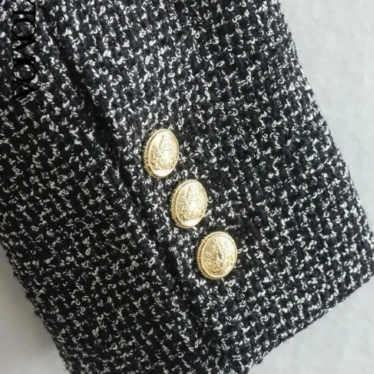 Kpytomoa Donna Moda Tweed Cappotto blazer doppiopetto Vintage Manica lunga Tasche con patta Capispalla femminile Chic Gilet F