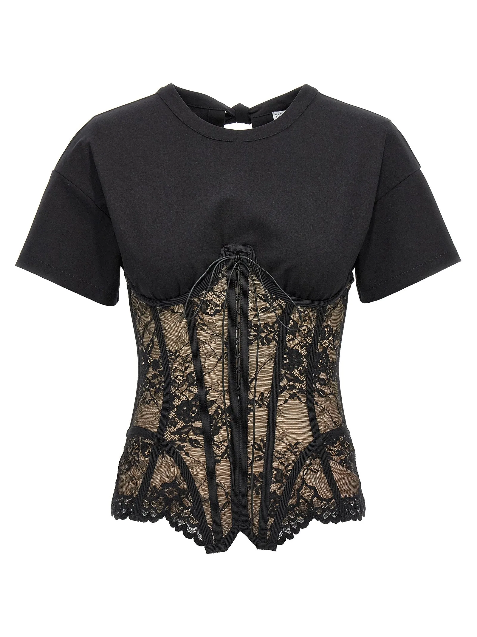 Lace Bodice Insert Top Top Nero