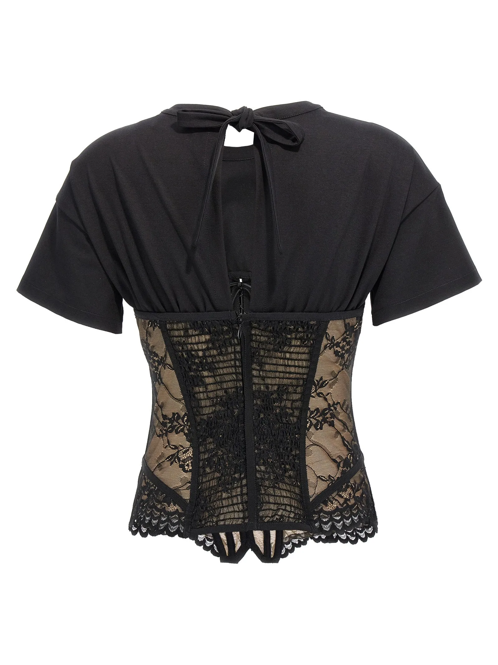 Lace Bodice Insert Top Top Nero