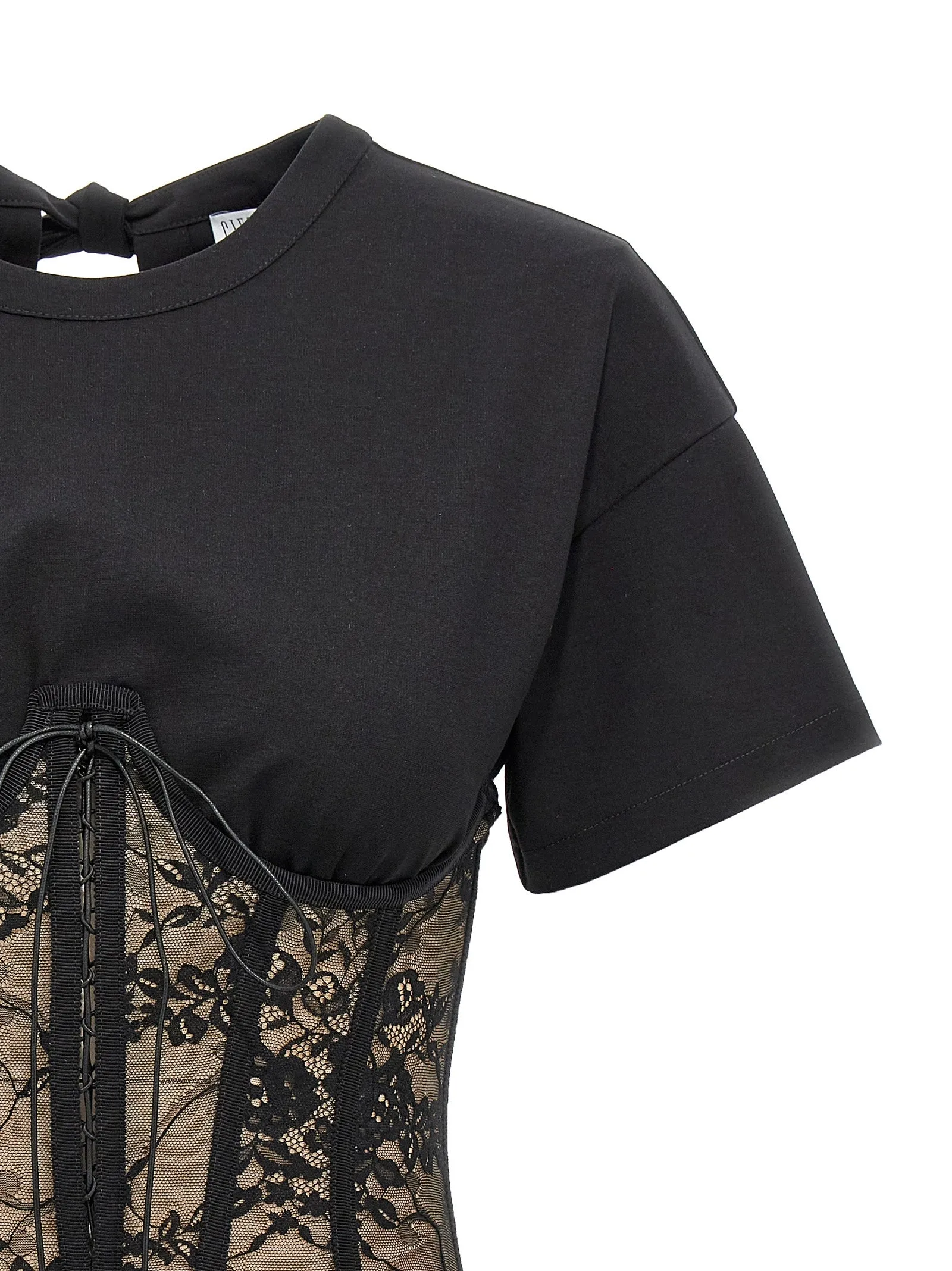 Lace Bodice Insert Top Top Nero