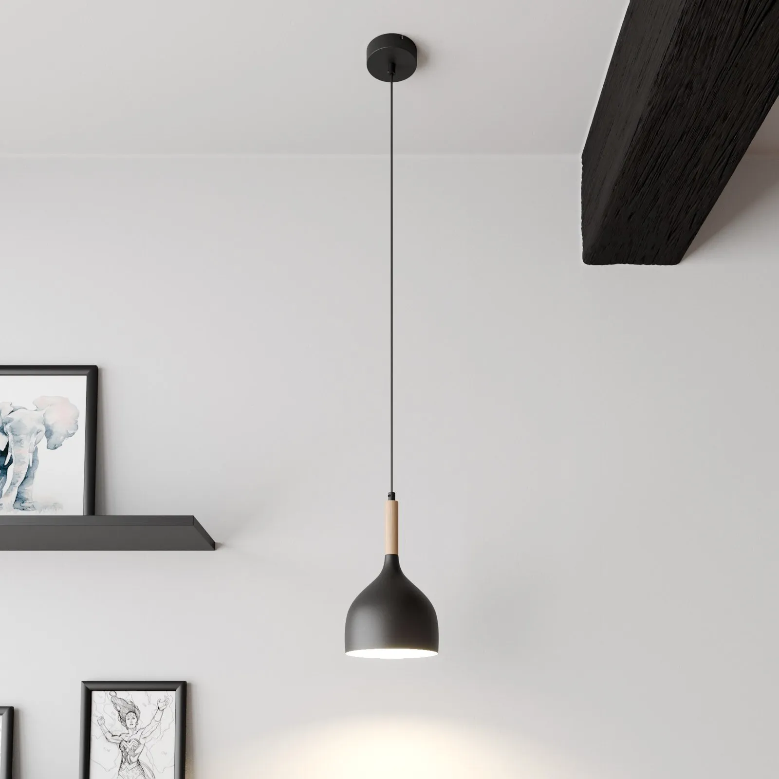 Lampada a sospensione Noak, legno nero/naturale, Ø 17 cm