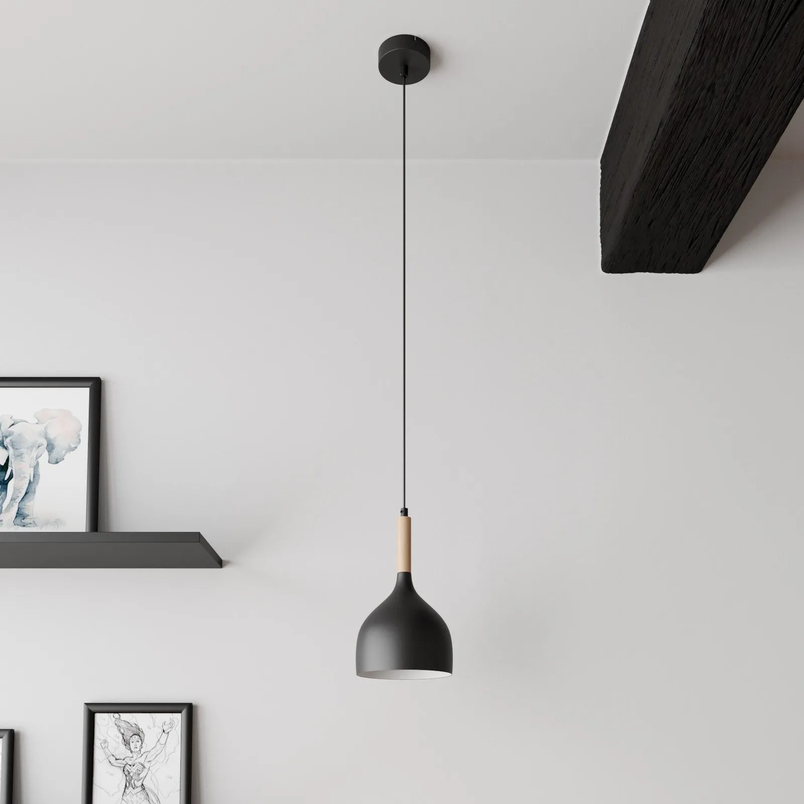 Lampada a sospensione Noak, legno nero/naturale, Ø 17 cm