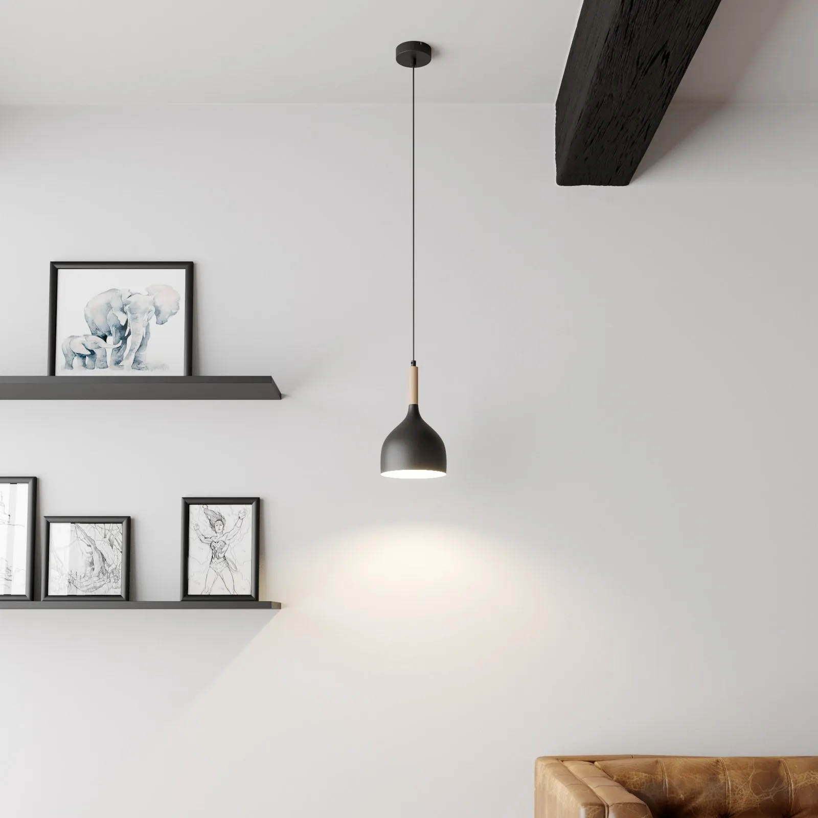 Lampada a sospensione Noak, legno nero/naturale, Ø 17 cm