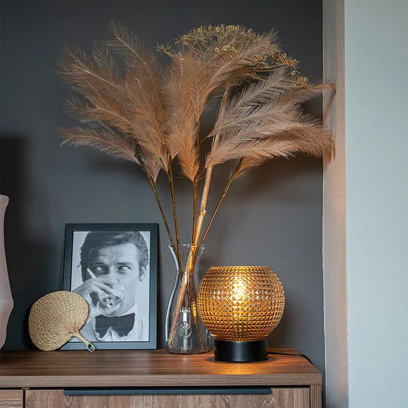 Lampada da tavolo Art Déco nera con vetro fumé - Sfera