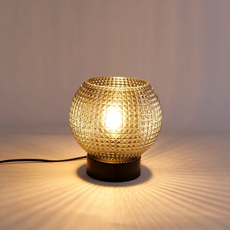 Lampada da tavolo Art Déco nera con vetro fumé - Sfera