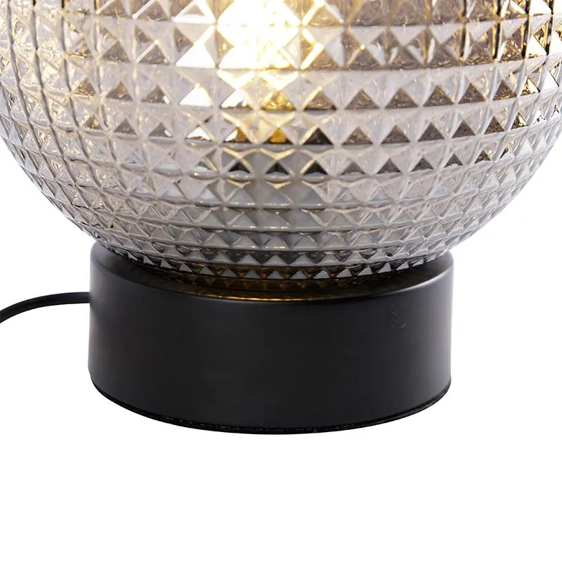 Lampada da tavolo Art Déco nera con vetro fumé - Sfera
