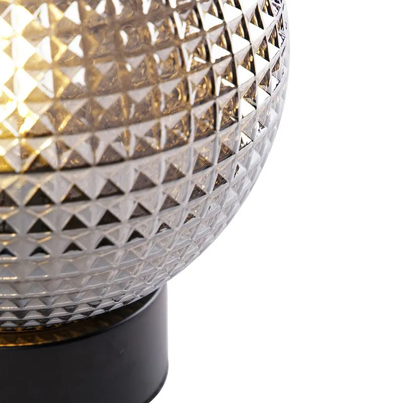 Lampada da tavolo Art Déco nera con vetro fumé - Sfera