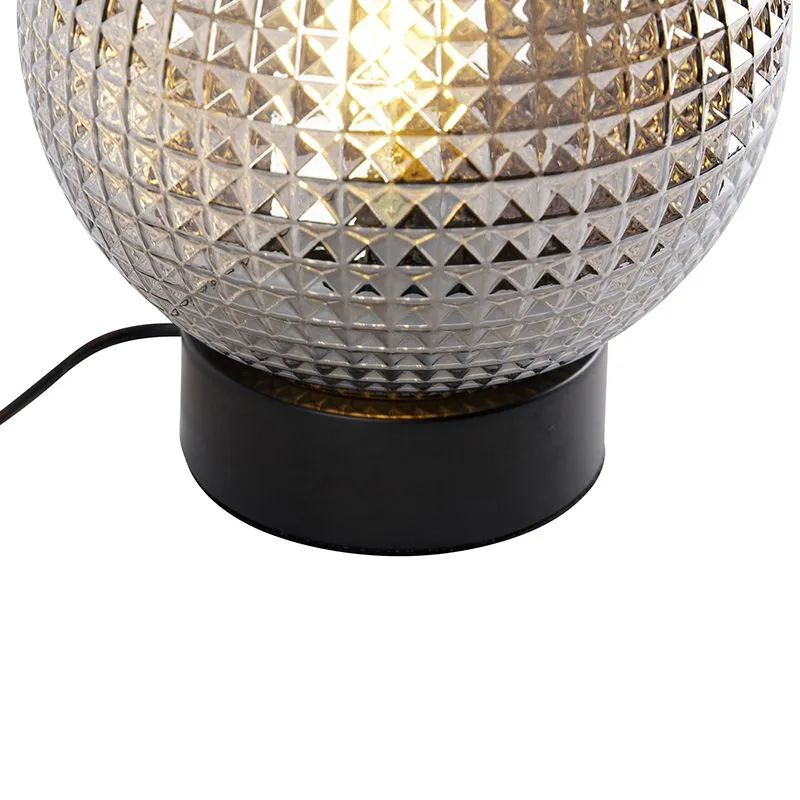Lampada da tavolo Art Déco nera con vetro fumé - Sfera