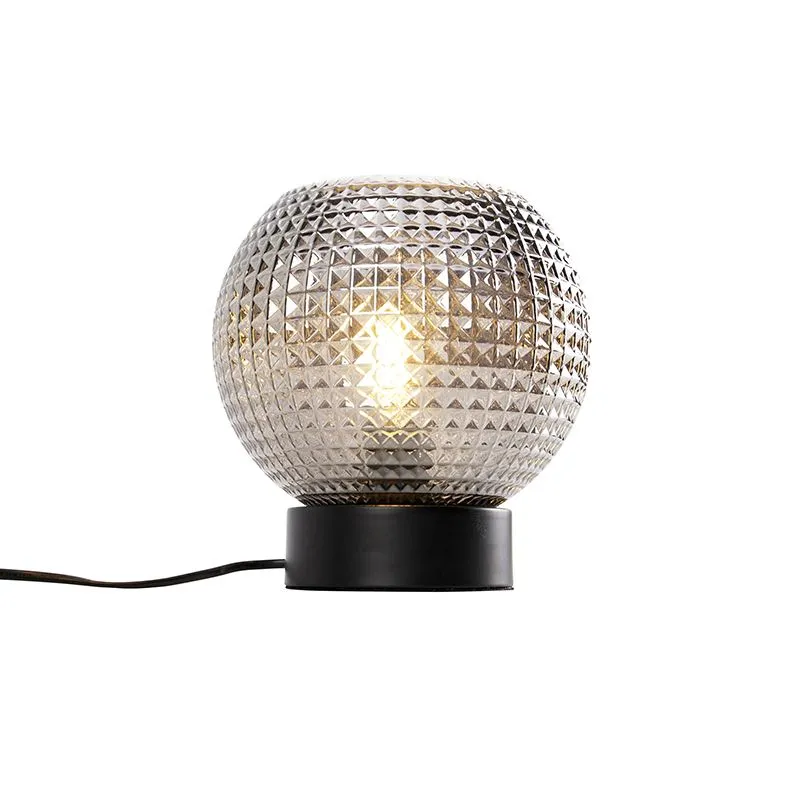 Lampada da tavolo Art Déco nera con vetro fumé - Sfera