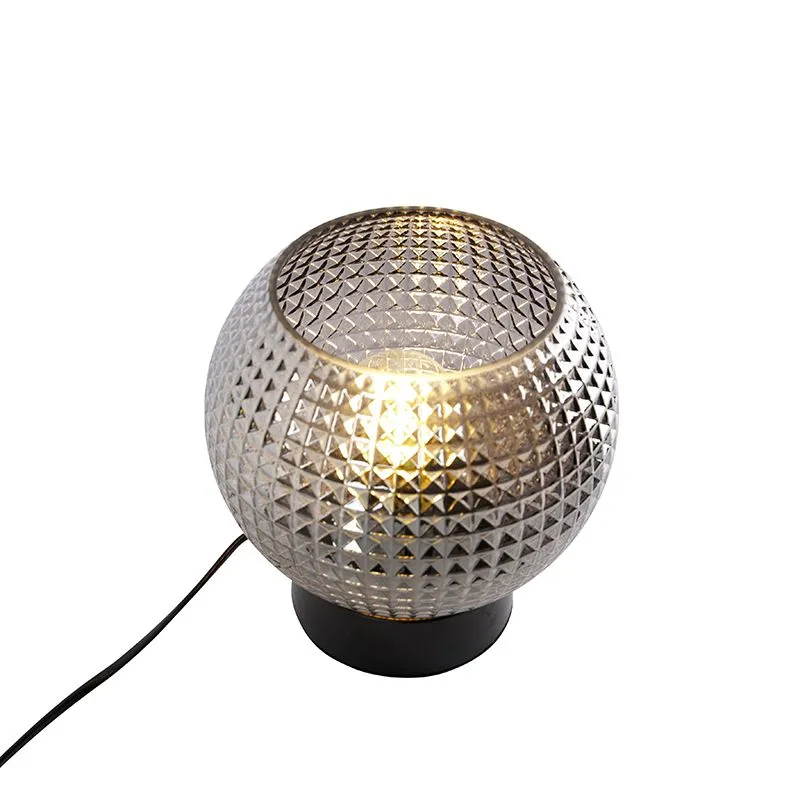 Lampada da tavolo Art Déco nera con vetro fumé - Sfera