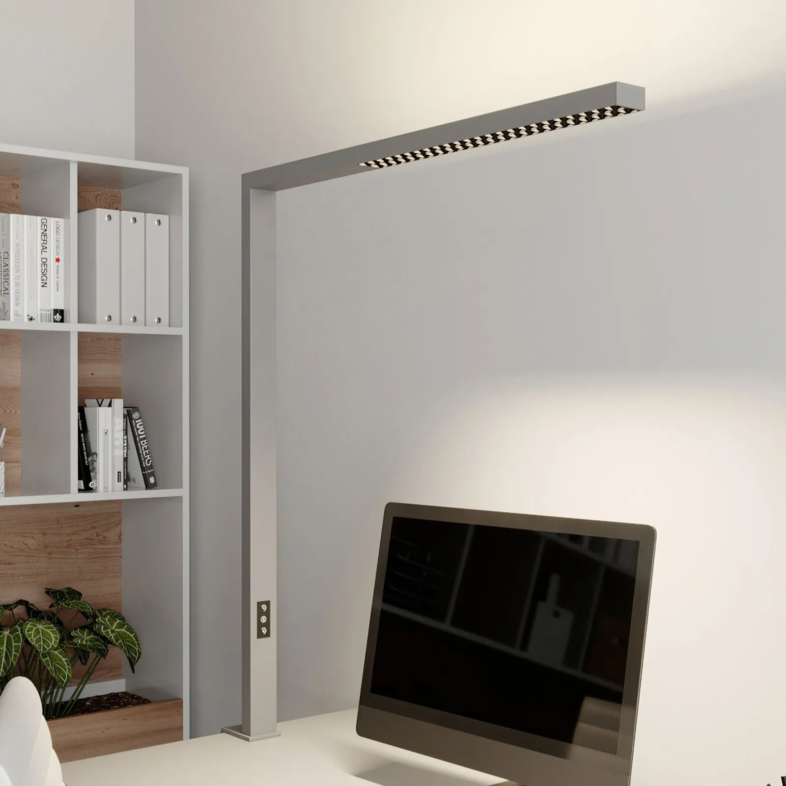 Lampada LED a morsetto per ufficio Jolinda, argento, metallo, dimmerabile