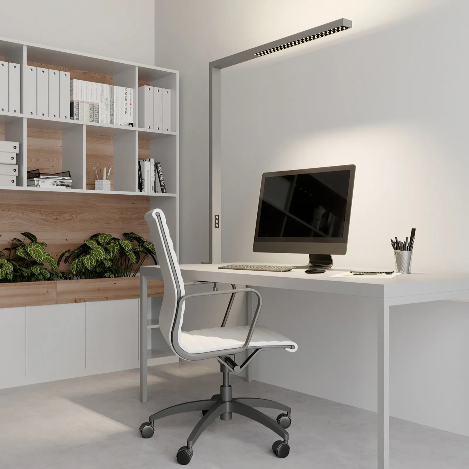 Lampada LED a morsetto per ufficio Jolinda, argento, metallo, dimmerabile
