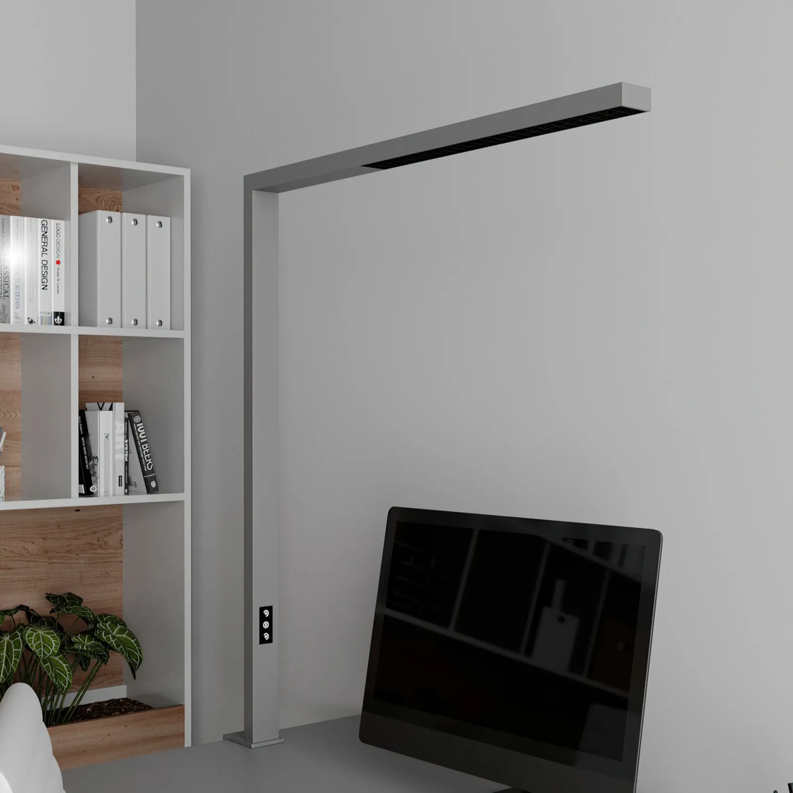 Lampada LED a morsetto per ufficio Jolinda, argento, metallo, dimmerabile