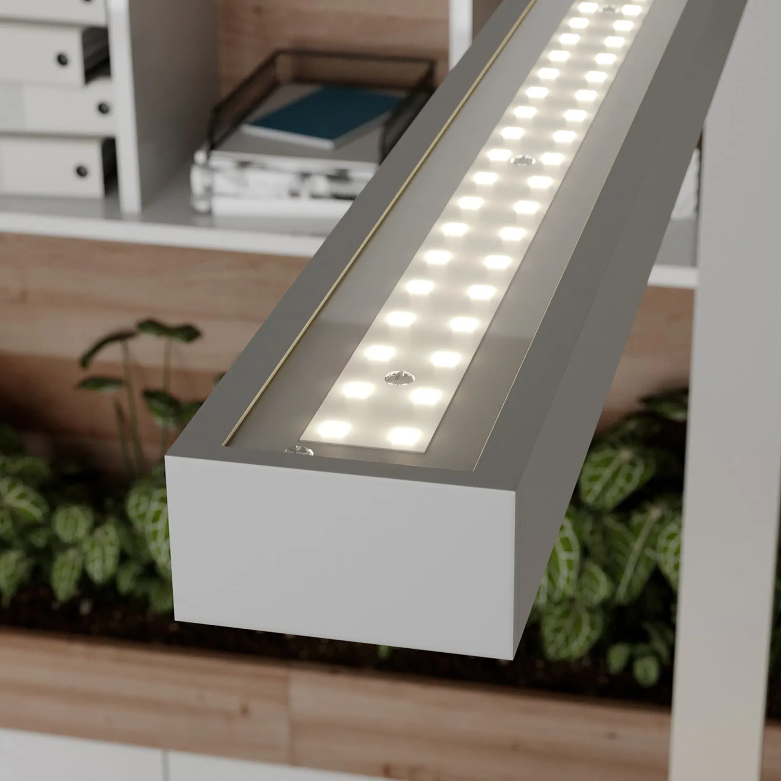 Lampada LED a morsetto per ufficio Jolinda, argento, metallo, dimmerabile