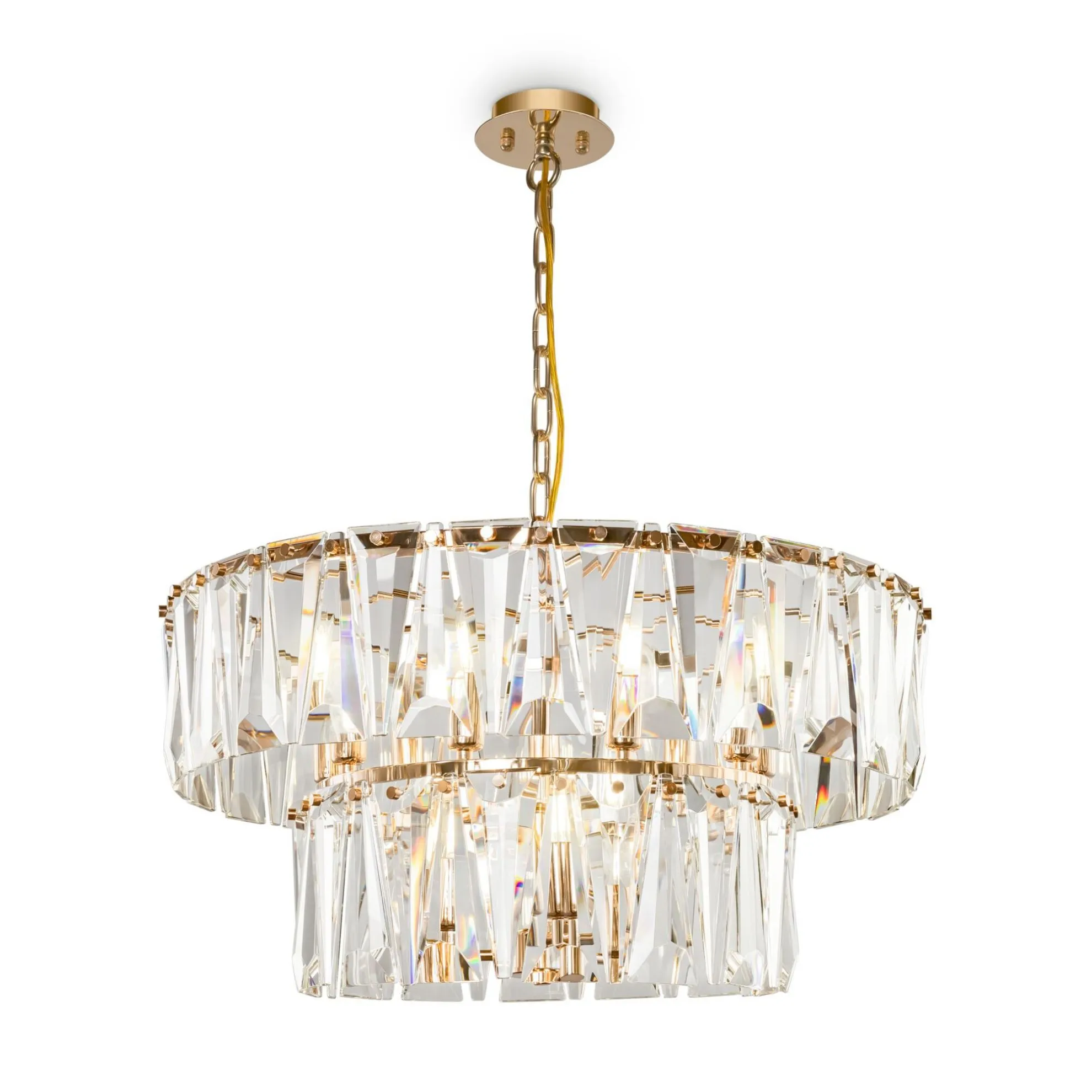 Lampadario Classico 12 Luci Lastre Vetro Puntes Oro Maytoni