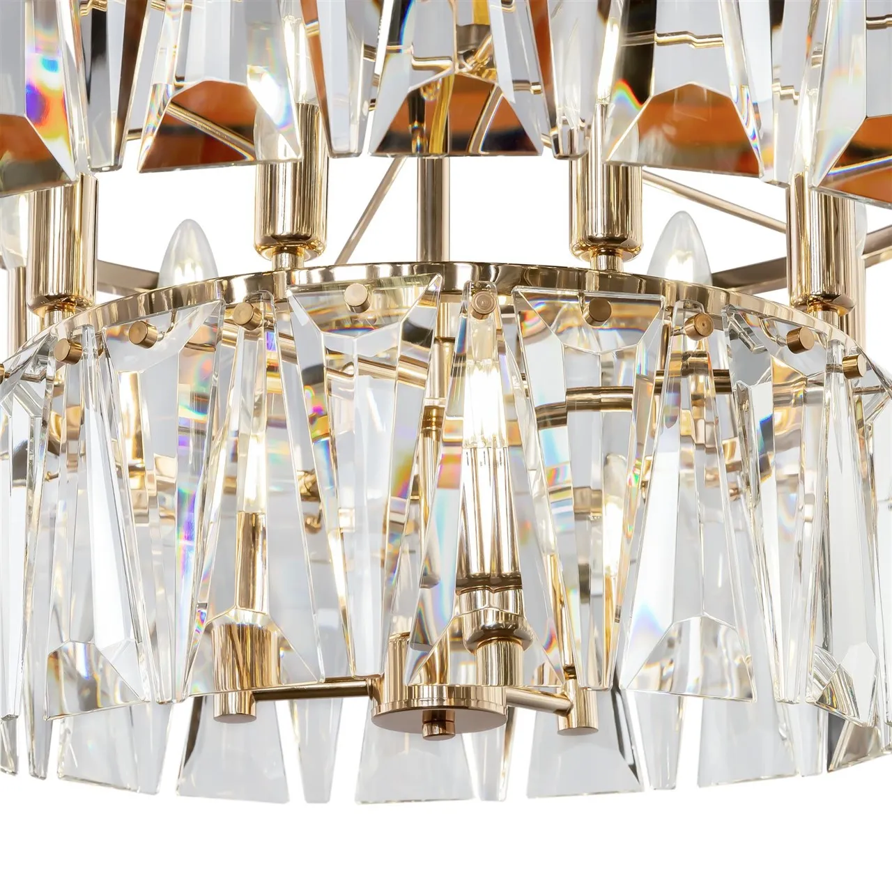 Lampadario Classico 12 Luci Lastre Vetro Puntes Oro Maytoni