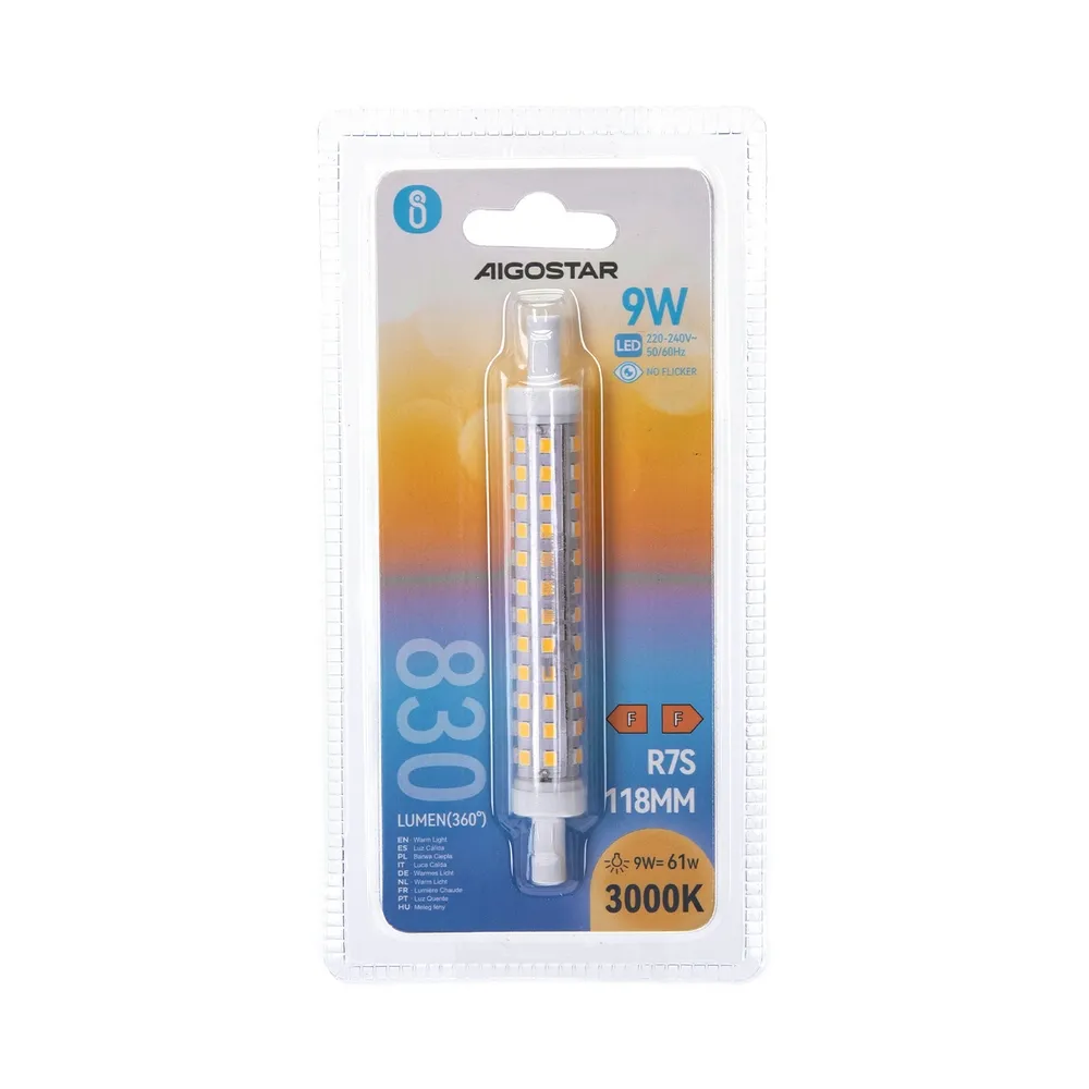 Lampadina Led R7S Lineare 118mm 9W SMD Bianco caldo 3000K Aigostar