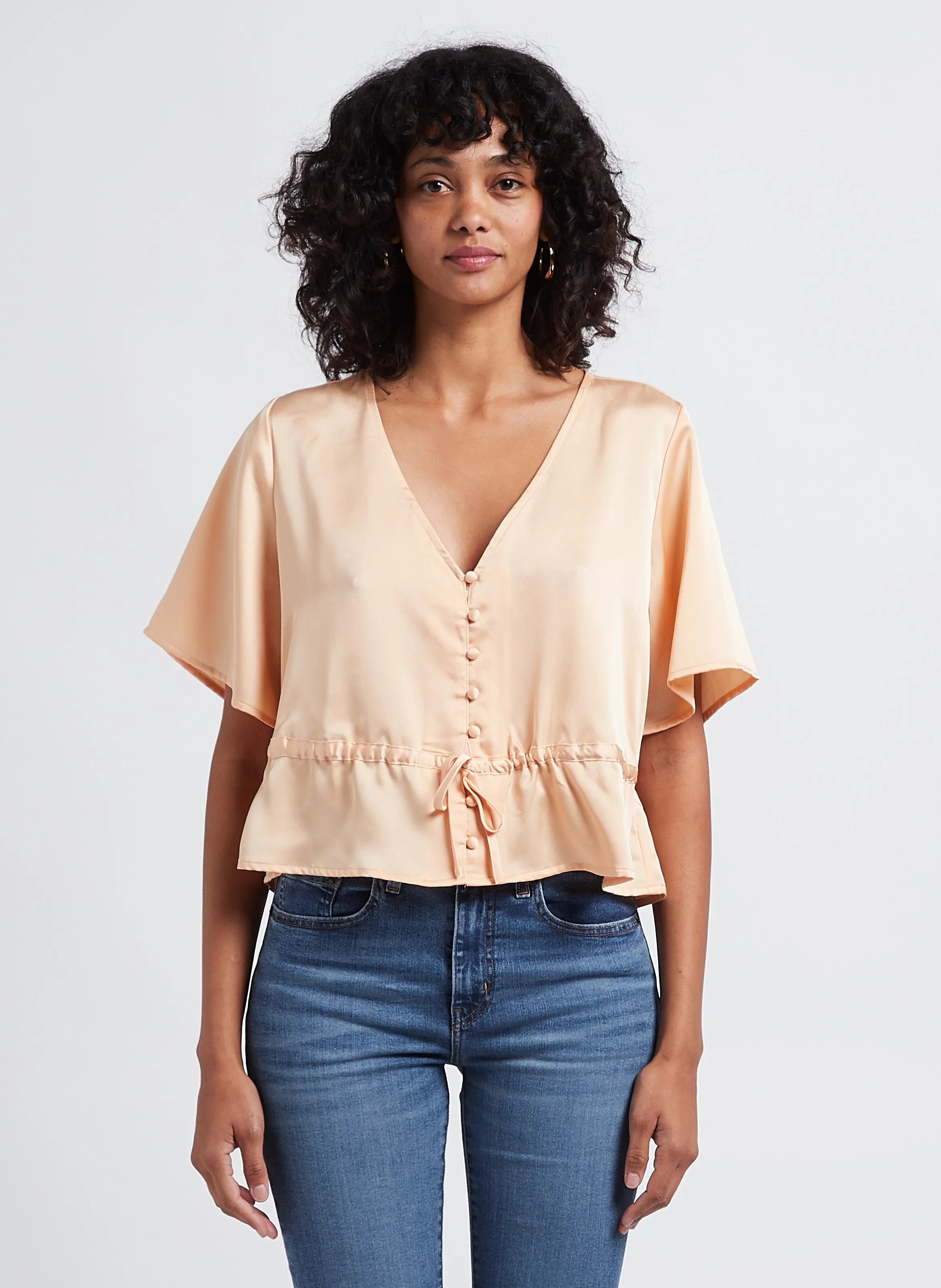  LEVI'S   LINDY SS BLOUSE - Blusa morbida scollo a V satinata | Beige