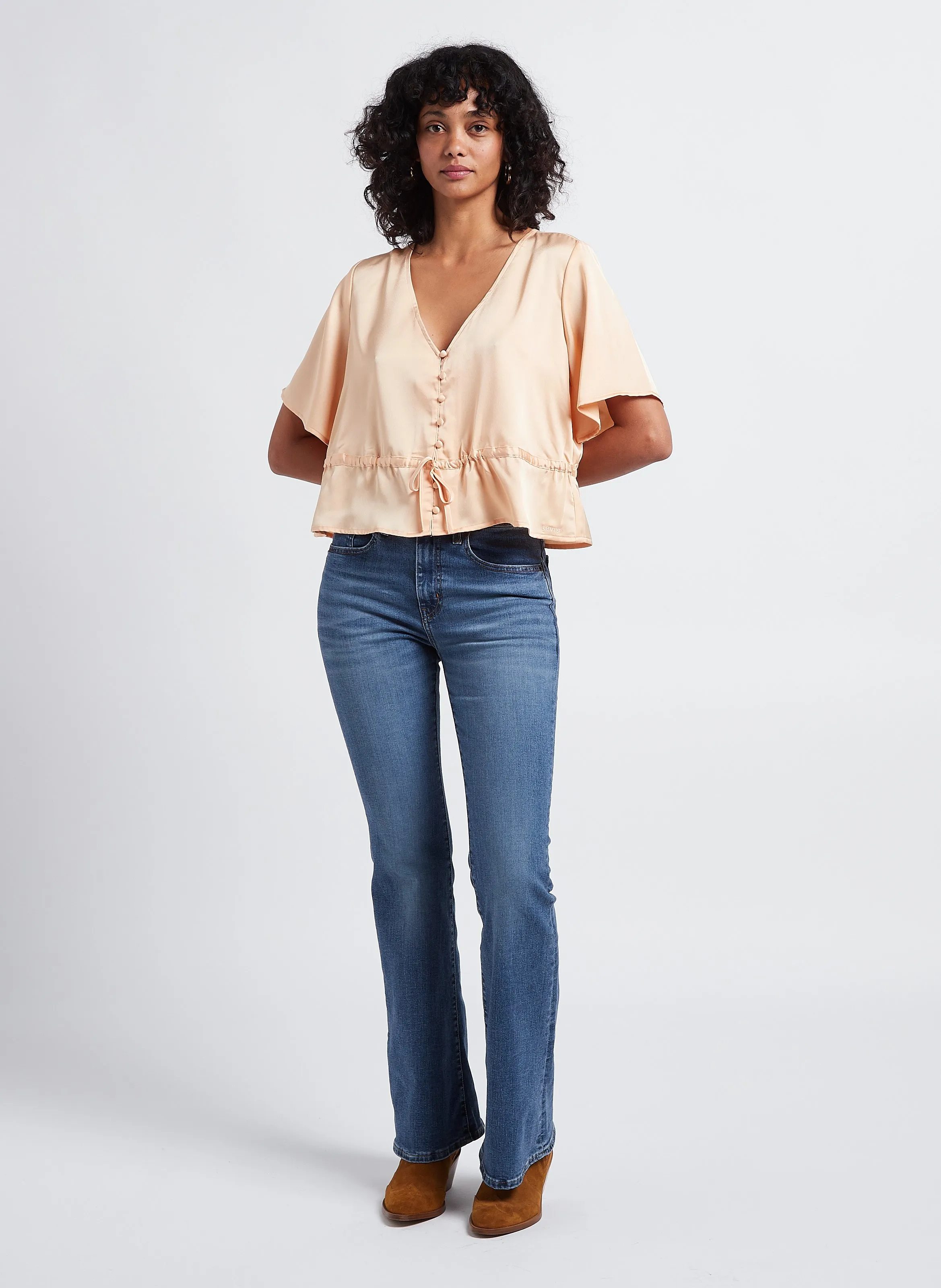  LEVI'S   LINDY SS BLOUSE - Blusa morbida scollo a V satinata | Beige