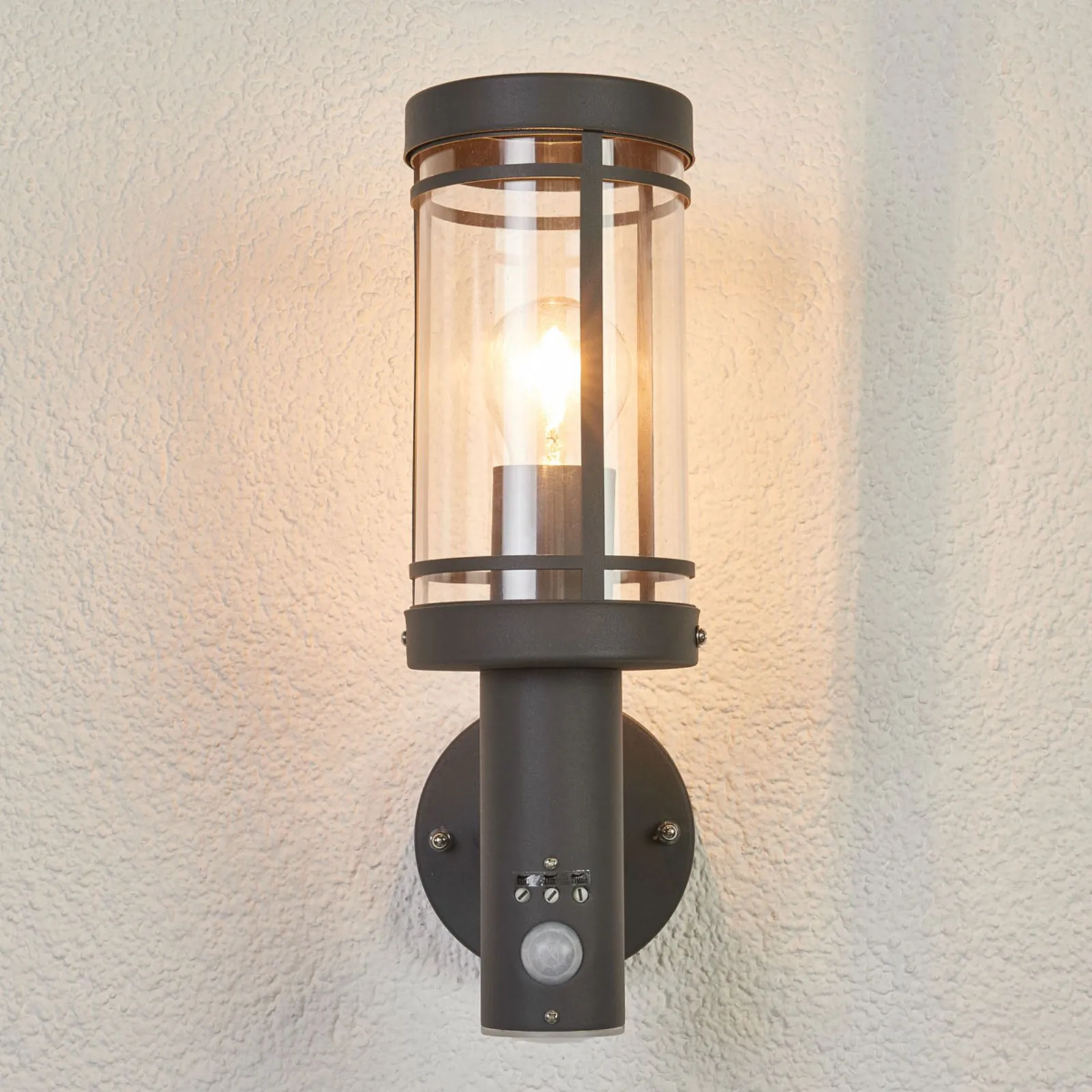 Lindby Applique da esterno Djori, sensore, antracite, acciaio inossidabile