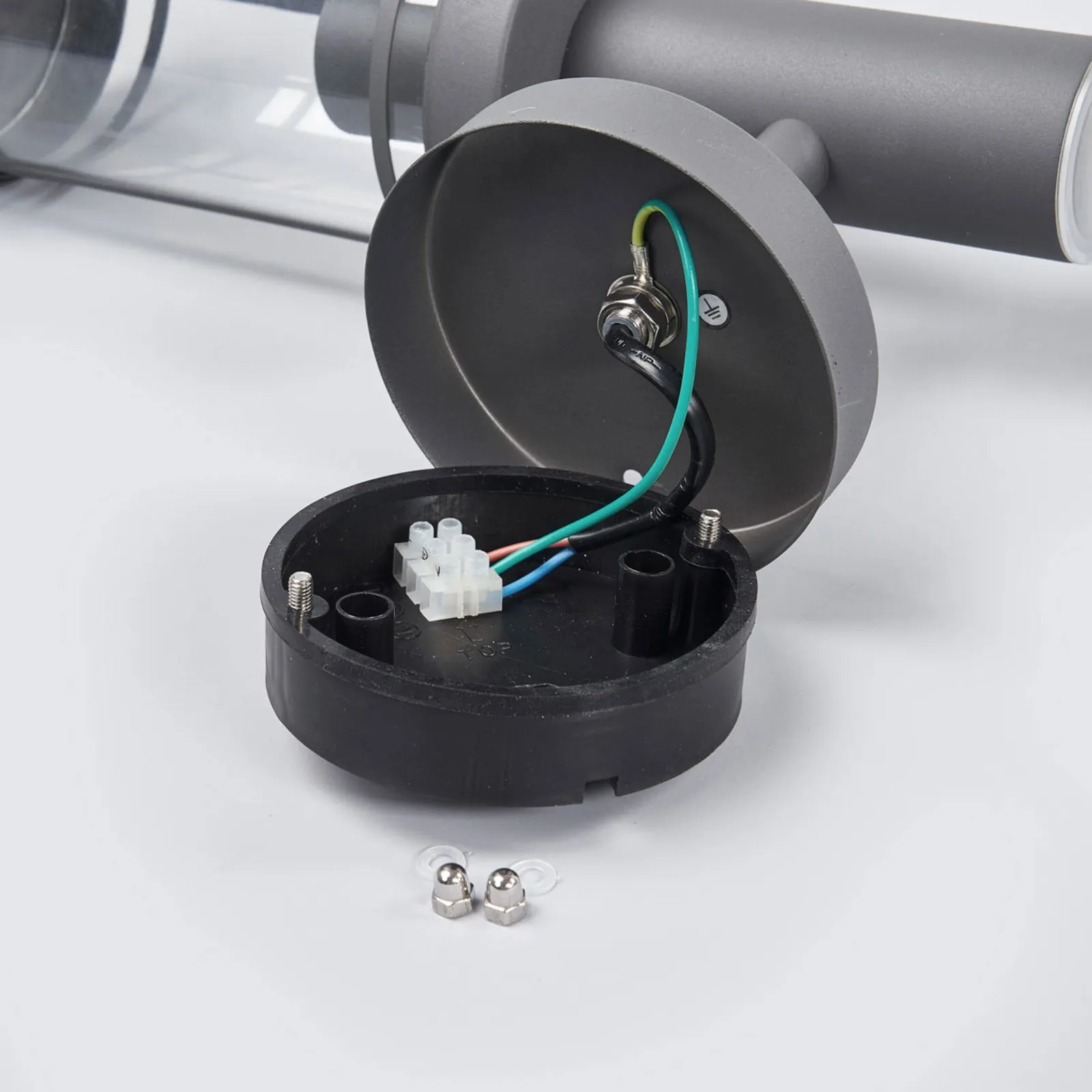 Lindby Applique da esterno Djori, sensore, antracite, acciaio inossidabile