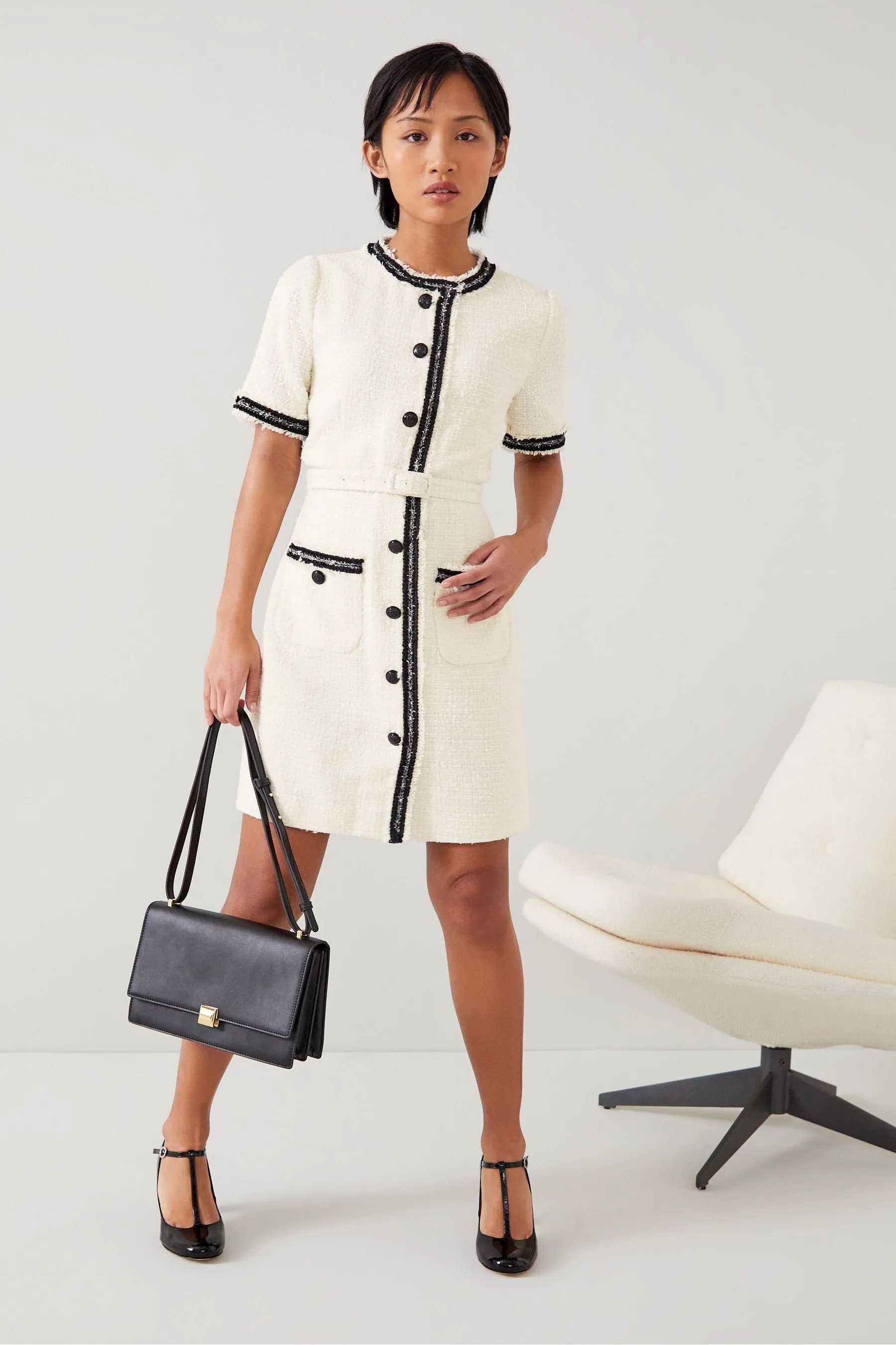 LK Bennett Cream - Charlie Petite - Abito avorio in Blend Blend in tweed italiano